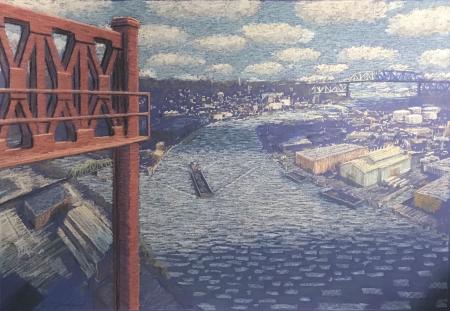 Newtown Creek, looking east, chalk on paper, 24 x 34 1/2"