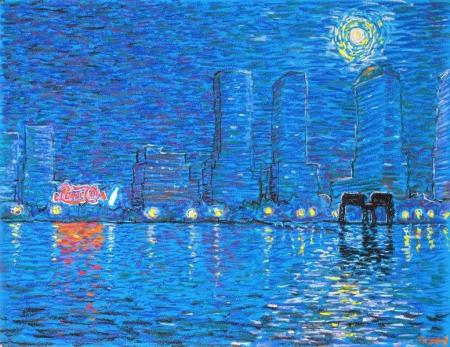 East River Nocturne, chalk on paper, 19 1/2 x 25 1/2"