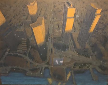 Queens West at Sunset, chalk, 22 x 30"